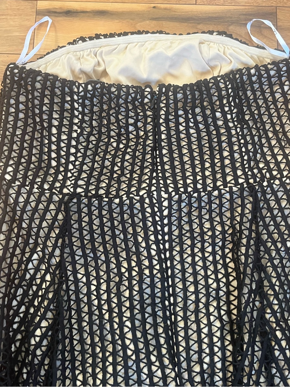 Lulu's Strapless Whimsy Goth Black and Gold Crochet Y2K Handkerchief Hem Dress - Picture 12 of 12
